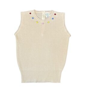VTG Atkins Sweater Vest S Cream Floral Embroidered Zip Back Grandmacore Korea